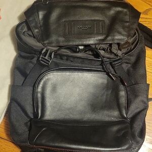 Coach Men’s Brown Leather & Nylon Backpack with Front Pocket